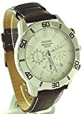 Pulsar Men's Genuine Leather Strap Chronograph Watch with Date - PT3433X1