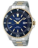 Pulsar Watches Men's Stainless Steel Solar Powered Classic Dress Watch With Gold Accents