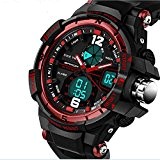 QBD Convertisseur garçons filles montre numérique Sport avec alarme chronomètre chronographe – 50 m étanche – Boîte Cadeau de Luxe Rouge (G)