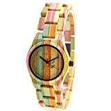 R-timer Bewell Montre-bracelet à quartz 100 % bambou - écologique - fait main - bois naturel - multicolore