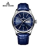 Reef Tiger Business bleu acier Cadran en cuir bracelet montre avec Date jour RGA8232