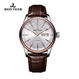 Reef Tiger Business Or Rose acier cadran blanc en cuir montre avec Date jour RGA8232