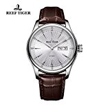 Reef Tiger Business Or Rose acier cadran blanc veau bracelet montre avec Date jour RGA8232