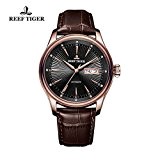 Reef Tiger Business Or Rose cadran noir cuir de vachette bracelet montre avec Date jour RGA8232