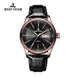 Reef Tiger Business Or Rose cadran noir en cuir bracelet montre avec Date jour RGA8232