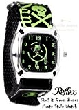 Reflex - 0037 - Montre Verte pour Garçon avec Tête de Mort et Bracelet en Tissu