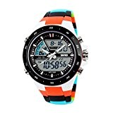 SKMEI 5ATM etanche Hommes montre sportif Digital LCD Chronometre Chronographe Date alarme Casual poignet Orange