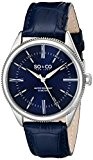 So & Co New York Men's Silver Tone Case on Navy Alligator Embossed Genuine Leather Strap, Blue Dial, with Silver ...
