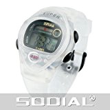 SODIAL(R) Montre-bracelet sportive pour les dames Bracelet en caoutchouc Cadran rond Blanc Chronometre Alarme