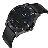 Sport Bracelet cuir PU montre à quartz pour homme avec affichage de la date (Bleu)