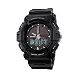 Sports de plein air montres SKMEI marque énergie solaire 2 Time Zone Montre à quartz numérique LED étanche Hommes wristwatches-black