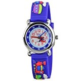 Tee-Wee montre pour enfants - le motif de train - bracelet en caoutchouc bleu avec dessins 3D - montre pédagogique ...