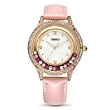 Time100 - Montre à quartz Femme et Fille Mode Élégante Incrusté de Strass Bracelet en Cuir Véritable W80115L.03A