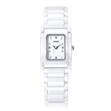 Time100 Montre à quartz femme étanche incrustée de strass rectangle mode de luxe bracelet céramique blanc W50356L.02A
