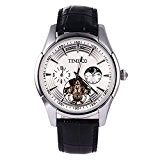 Time100 Montre homme automatique mécanique mode couleur acier et blanche exquise distinguée bracelet en cuir style commercial W60025G.02D