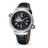 Time100 Montre mode noire Automatique Mécanique Homme Horaire du monde bracelet en cuir véritable #W60043G.01A