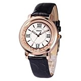 Time100 Montre mode rétro simple diamantée avec bracelet en cuir pour femmes et filles # W50277L.01A