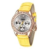 Time100 Montre quartz femme et fille incrustée de strass aiguilles fluorescentes mode multifonctionelle calendrier et chronomètre bracelet en cuir vétitable ...
