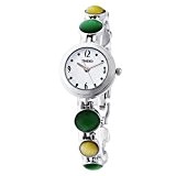 Time100 Montre Quartz Femme et Fille Mode Originale Simple Gourmette en alliage avec Perles Colorées Vert et Jaune W50191L.01A