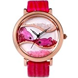 Time100 - Montre quartz femme mode originale rouge avec aiguilles lumineuses poisson de cristal bracelet en cuir variable - W50059L.01A