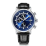 Time100 Montre Quartz Homme bleue sportive rétro mode exquise distinguée multifonctionnelle chronomètre calendrier aiguilles lumineuses Bracelet en cuir véritable #W80091G.01A