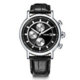 Time100 Montre Quartz Homme noire sportive rétro mode exquise distinguée multifonctionnelle chronomètre calendrier aiguilles lumineuses Bracelet en cuir véritable #W80091G.02A
