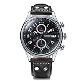 Time100 Montre Quartz Homme noire sportive rétro mode exquise distinguée multifonctionnelle chronomètre calendrier l'affichage du 24 heures aiguilles lumineuses Bracelet ...