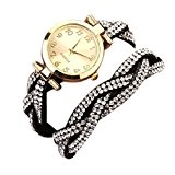 Tonsee® Femmes Rivet Cristal Bracelet Quartz tressé enroulement Wrap montre-bracelet