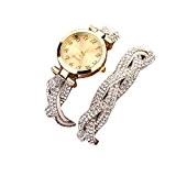 Tonsee® Femmes Rivet Cristal Bracelet Quartz tressé enroulement Wrap montre-bracelet