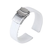 TOOGOO(R) Caoutchouc de silicone Bracelet de montre sangle de montre boucle deployante impermeable a l'eau 20mm Blanc