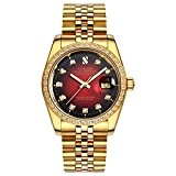 Topwatch® Sangdo Montre mécanique pour homme avec cadran décoré de diamants et bracelet plaqué or 18 ct Doré/rouge