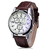 Ularmo Luxe faux cuir Hommes BlueRay verre Montres(brun&blanc)