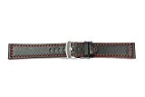 WCC-Sportina RN – Bracelet de montre en cuir de veau noir avec breitdornsc déployante, Couleur : Noir avec coutures rouges – Largeur : 24 mm