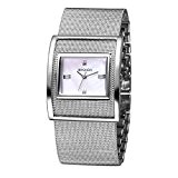 WEIQIN Square Nail Scale Shell Surface Quartz Womens Watch (Silver)
