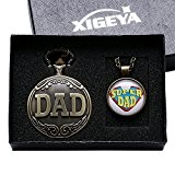 XIGEYA Vintage Super papa motif Quartz montre de poche collier pendentif chaîne papa d'anniversaire cadeau de fils / fille ensemble ...